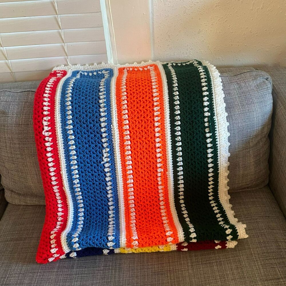 Vintage Multicolor Handmade Throw Blanket Afghan